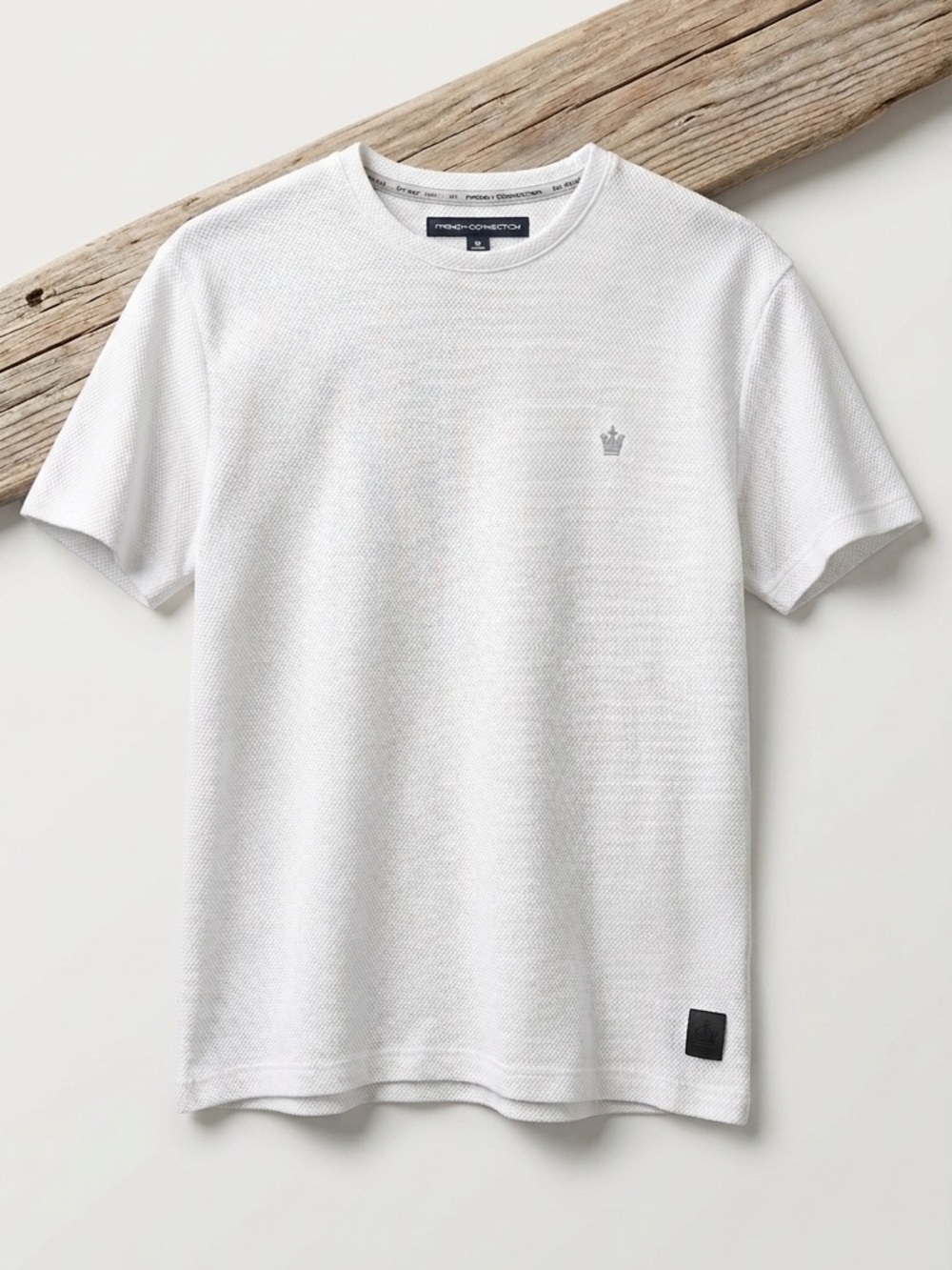 French Connection Mens White Textured Knit Crewneck T-Shirt Size Medium